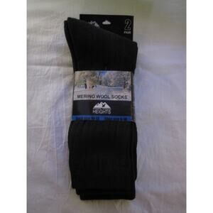 NEW Heights Merino Wool 2 Pair Socks size 10-13 Long Crew Cut Black Wicking Temp